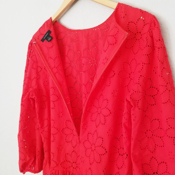 Halogen Women's M 3/4 Sleeve Eyelet Floral Peplum Blouse In Red Poinsettia $69 - Picture 7 of 16